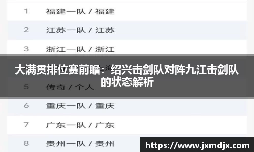 大满贯排位赛前瞻：绍兴击剑队对阵九江击剑队的状态解析
